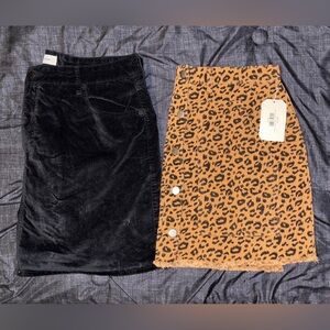 Leopard Print and Black Skirt Set